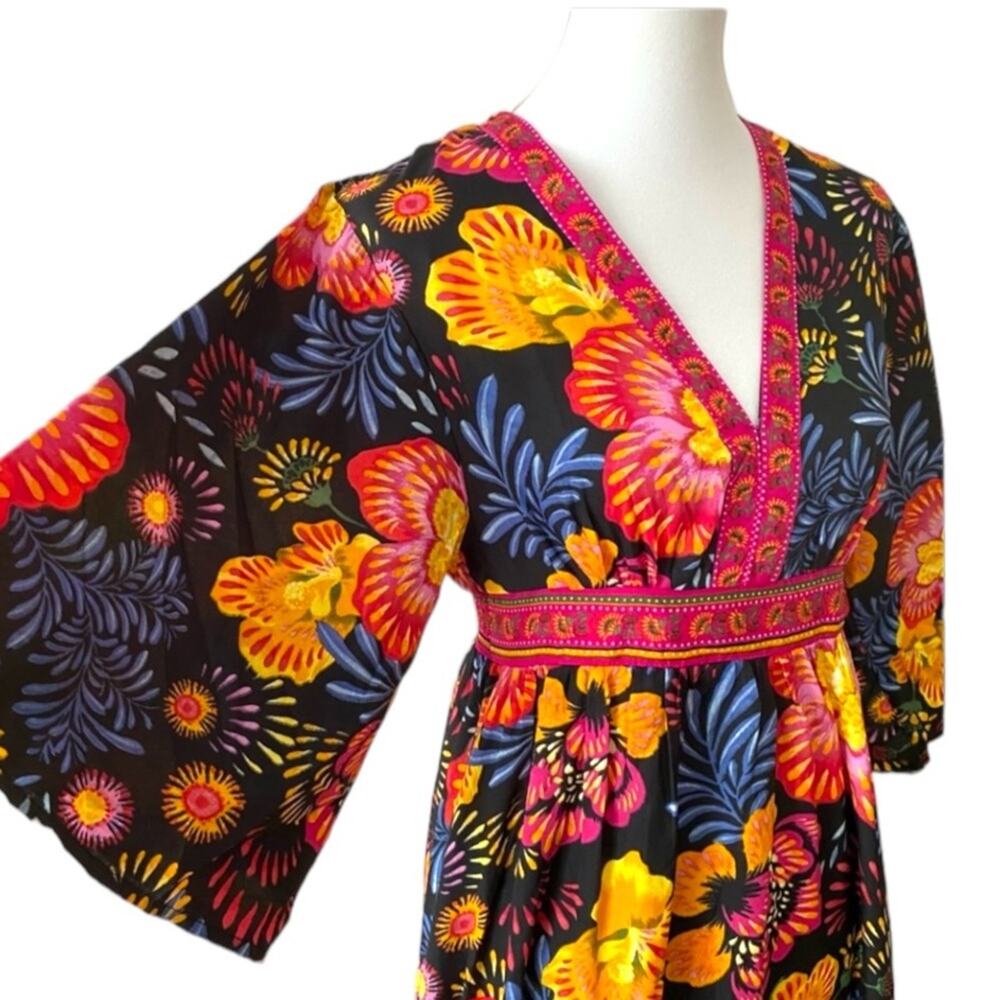 Medium Dress Boho Maxi Cottage Floral Long Dress 70s Style Spring Kimono Sleeve